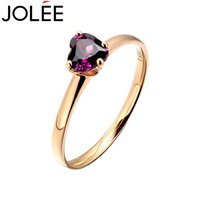 羽兰JOLEE18K金戒指石榴石爱心指环简约时尚彩色宝石日韩风格线戒甜美首饰品送女生礼物 JRG13017 11号