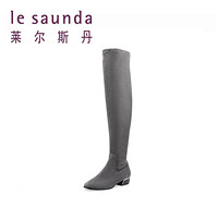 莱尔斯丹 le saunda 商场同款时尚优雅圆头侧拉链筒低跟过膝长靴LS 8T29905 灰色 37