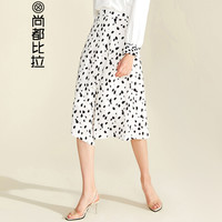 尚都比拉（Sentubila）豹纹印花不规则半身裙2019新品复古百搭 191Q0323740 杏底黑花 M