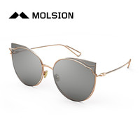 陌森（Molsion）太阳镜女猫眼框墨镜太阳眼镜女士MS8021 B61浅金色镜面镜片