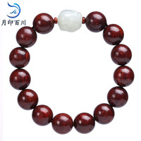 月印百川 高密金星小叶紫檀佛珠手串 男款搭配和田玉貔貅念珠手链 情人节礼物 附送和田玉证书