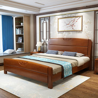 奈高NG实木床新中式卧室床单人床双人床橡木床1.5米胡桃色