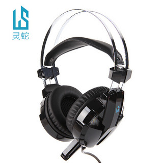 灵蛇（LINGSHE）头戴式游戏耳机带麦克风 LED呼吸灯发光USB头戴式耳机U630黑蓝