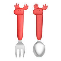 日康（rikang）叉勺 儿童餐具 婴儿餐具卡通不锈钢硅胶叉勺套装（草莓红） *2件