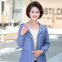 沫欣 风衣女2019秋季新品中老年妈妈装洋气阔太太ol通勤刺绣连帽口袋宽松风衣短外套 JXALSYY8053 蓝色 3XL