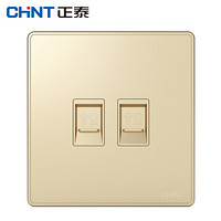 正泰（CHNT）NEW2 W20502 香槟色开关插座 家用暗装二位电脑插座