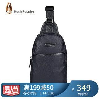 暇步士(Hush Puppies)胸包男包斜挎包 树纹布 经典休闲时尚男士单肩包运动包 蓝黑色