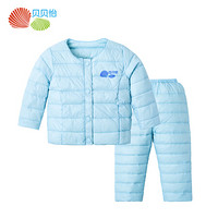 贝贝怡冬季0-6岁男女宝宝加厚夹棉羽绒服套装144T014 浅蓝 9个月/身高73cm