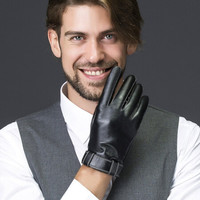 百尚意特 男士皮手套 薄款冬季保暖羊皮手套 开车商务手套 WZM5 黑色 M