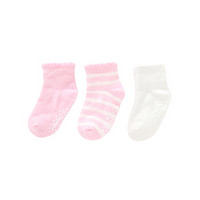 英氏婴儿袜子 男女童春秋针织婴幼儿宝宝袜子3双装 187A5857 粉+白色 13CM