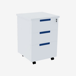 麦森（maisen）活动柜 办公职员文件资料储物抽屉小矮柜子 暖白色 蓝色拉手 加厚款可定制 MS-HDG-124