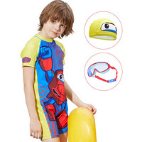 川崎(kawasaki)儿童泳衣男童泳裤泳镜套装男孩大中小童泳衣连体套装 高铁侠三件套K-013 黄色 L