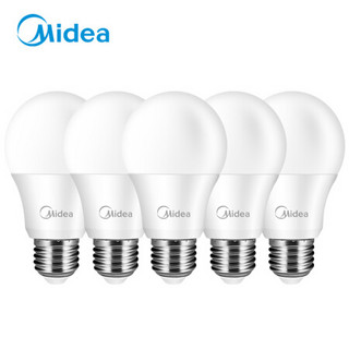 美的(Midea) LED节能灯泡 球泡 6W E27大螺口 5700K 正白色 五只装