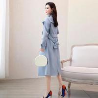 堡晟 2019秋季新款女装新品风衣女韩版流行长款过膝收腰外套 yzYJZY903 蓝色 3XL
