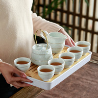 苏氏陶瓷 氏陶瓷 SUSHI CERAMICS 苏氏陶瓷 遇水舍己、而成茶饮—茶盘茶托青瓷茶具套装 手绘描金提梁功夫茶具 一茶壶六茶杯