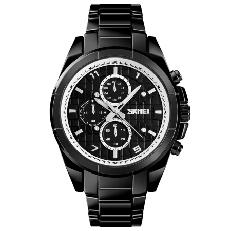 时刻美skmei手表男士智能石英钢带三眼运动休闲多功能电子腕表1461