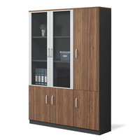 欧宝美文件柜定制储物柜板式木质三门办公室书柜文件柜深胡桃色2000*1200*400