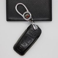 车达品2019款全新奥迪A6LA8L真皮钥匙包18款奥迪A8A718款A8L/19款A6L真皮车钥匙套钥匙扣纯牛皮智能黑