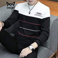 猫人（MiiOW）男士卫衣时尚休闲拼色圆领套头长袖卫衣A112-W2783黑色XL
