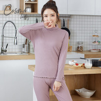 都市丽人保暖内衣女中厚高领有弹力舒适贴身秋衣秋裤套装 2W8103 紫褐 M