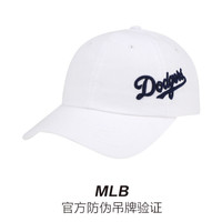 MLB 2019新款帽子男女通用情侣棒球帽 韩版软顶侧刺绣字母道奇队鸭舌帽 白色侧藏青字母 帽围可调节55cm-59cm