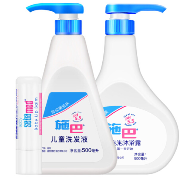 商品施巴(sebamed)婴幼儿洗护套装(沐浴500ml 洗发500ml 唇膏4.