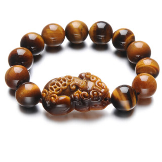 商品石玥珠宝14mm黄虎眼石貔貅手链黄色虎晶石手串男男款饰品