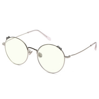 LOHO 复古文艺防蓝光眼镜女个性猫耳圆框装饰电脑护目眼镜 LHB003银色