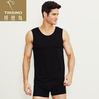 纤丝鸟TINSINO男士背心春夏圆领竹棉亲肤透气休闲运动潮男背心打底衫单条装 黑色 M(170/95)