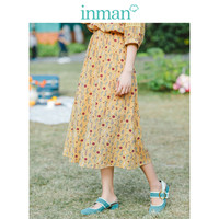 茵曼（INMAN）2019夏装新款高腰显瘦文艺碎花复古田园风中长款A字半身裙女 18921|10350 黄色 S