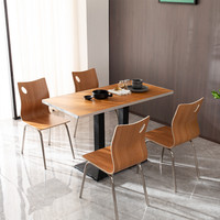 奈高NG学生员工食堂餐桌椅小吃店四人连体快餐桌椅组合肯德基餐桌-胡桃色