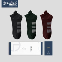 金利来 男士短筒超薄透气棉袜高弹耐磨护跟条纹休闲袜子6双礼盒装 黑色*2墨绿*2深红*2均码