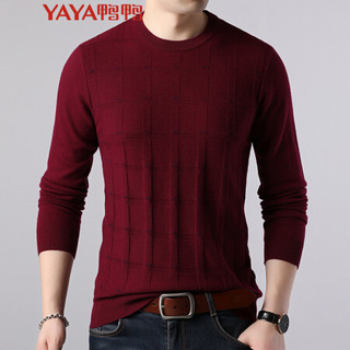 鸭鸭（YAYA）羊毛衫男2019新款韩版圆领休闲纯色时尚上衣GSYM9004 深红 M