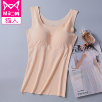猫人文胸一体式无钢圈运动瑜伽睡眠长款背心式内衣女聚拢冰丝无痕超薄文胸罩 肤色 XL