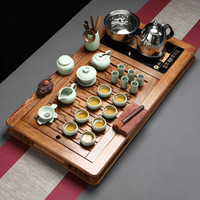金镶玉 茶具套装 功夫茶壶茶杯配件 红木茶盘茶台 涌泉自动上水电茶炉 至尊汝窑