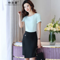 特洛曼女装连衣裙夏季新款气质时尚名媛撞色ol通勤白领职业装裙子 HYN1823  S
