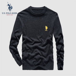 U.S.POLO ASSN. 羊毛衫男 2019秋季新品商务休闲圆领套头纯色带刺绣修身毛衣打底上衣  6194115108 深灰色 46