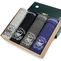 七匹狼男士内裤 粘纤中腰透气时尚内裤男平角裤4条装 礼盒装 96177-4 混色 M