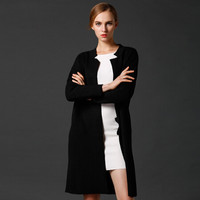 瑞比卡(Marc Rebecca)宽松加厚毛衣中长款针织衫开衫外套女 75003D 黑色 M