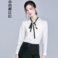 尚都比拉（Sentubila） 2019新品长袖打底衬衫女装V领衬衣韩范OL雪纺上衣 173C0216094 白色 M