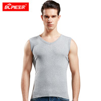 宝派男士背心男纯棉宽肩运动健身背心夏季跨栏无袖打底汗衫6601 麻灰V领 M(165/90)