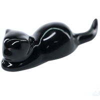 荣宝斋 汝窑黑釉萌系小猫笔搁 文房四宝笔山笔托毛笔架镇纸尺招财猫陶瓷器 黑色