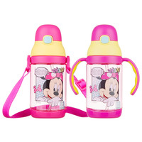 迪士尼(Disney)儿童水杯带吸管夏季塑料杯子 宝宝学饮杯抗摔防漏户外背带把手柄两用tritan水壶粉色米妮350ml