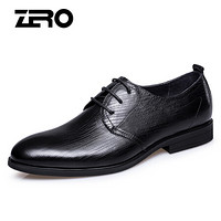 零度(ZERO)皮鞋 男士尖头结婚商务正装时尚英伦德比头层牛皮系带低跟 D81113 黑色 43 偏大一码