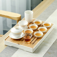 苏氏陶瓷茶具套装脂白简约功夫茶具带干泡茶盘套组