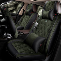 紫风铃冬季皮绒汽车坐垫全包汽车座垫奥迪宝马3系5系蒙迪欧途胜途观奔驰朗行车座椅套1702 发财绿-豪华版