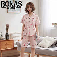 宝娜斯睡衣女夏季短袖五分裤可外穿卡通韩版休闲家居服套装 粉色草莓 M