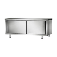 中伟不锈钢201家用推拉门工作台厨房专用桌子打荷操作台切菜商用台面案板柜矮柜1000*800*800厚度0.8mm