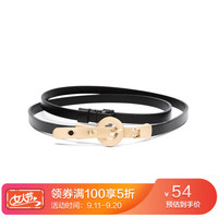 OMTO 女士细腰带 牛皮装饰时尚韩韩百搭细裤带职业简易针扣腰带皮带 黑色