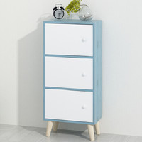 木以成居 书柜书架 实木腿带门落地木质简约柜子储物柜收纳柜三层 复古蓝+白色LY-4106